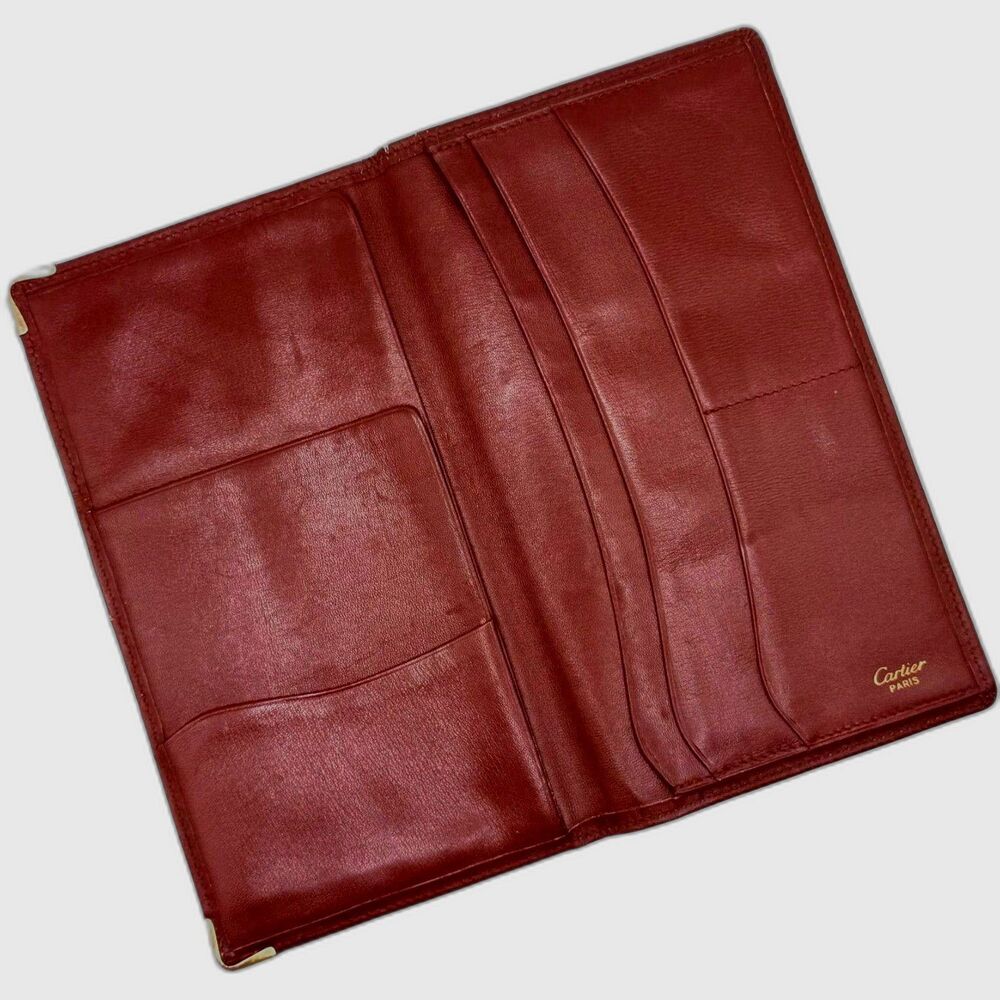 Cartier Must de Cartier Burgundy Leather Long Wallet Gold Corners Authentic